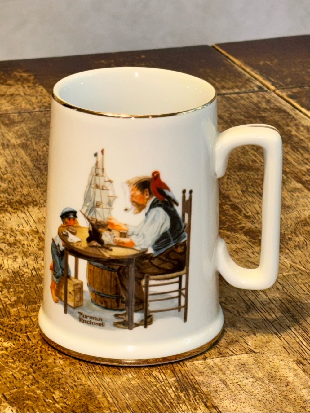 Vintage Norman‎ Rockwell Coffee Cup Grandpa Builds Ship-"For A  Good Boy"